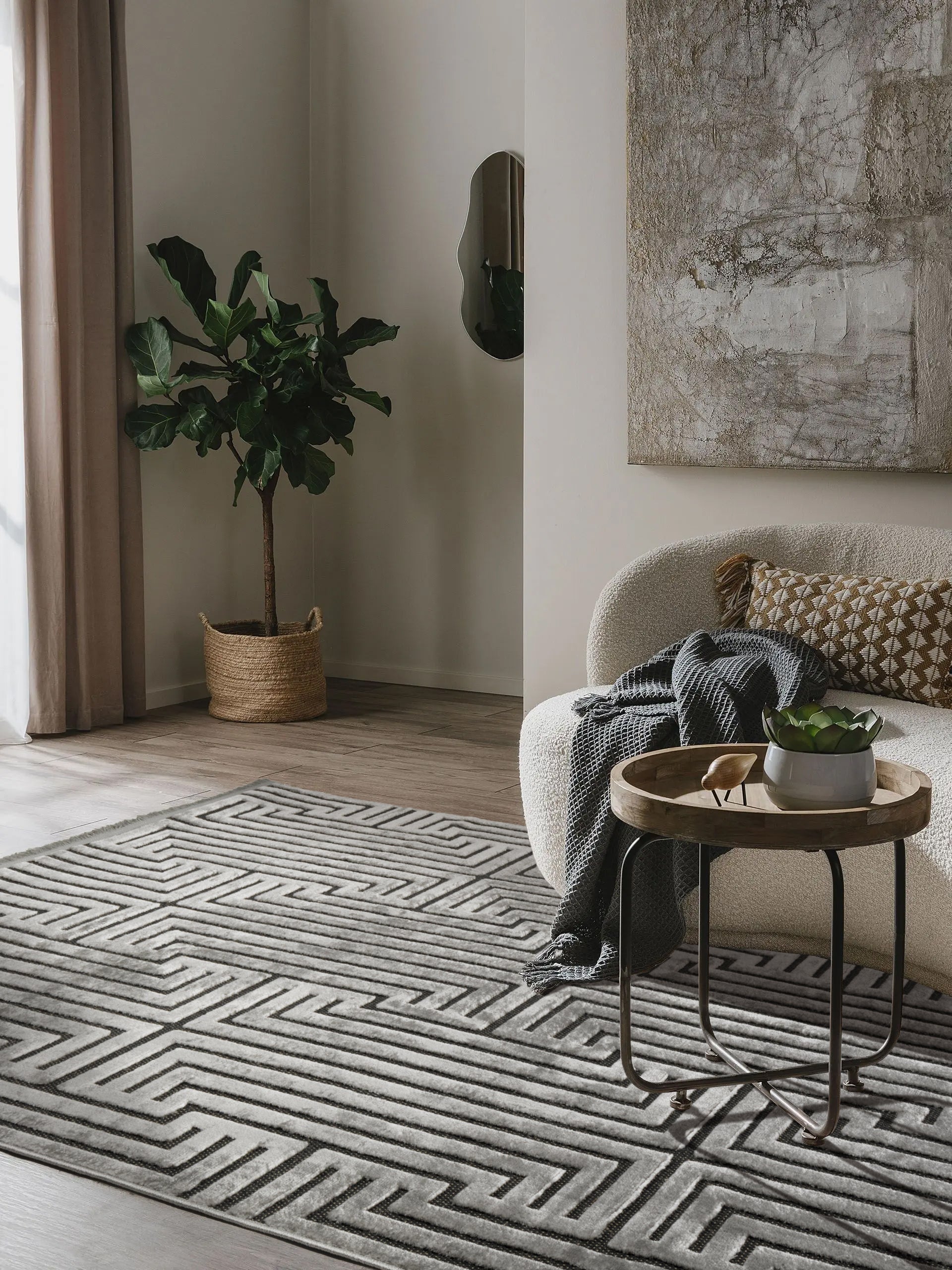 Pier PR02 Grey İskandinav Desenli Modern Salon Halısı