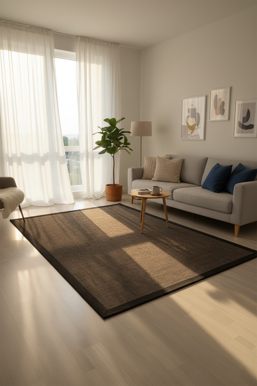 Suit SU04 Anthracite Cotton Bordure 10 Black Salon Koridor Mutfak Sisal Halı