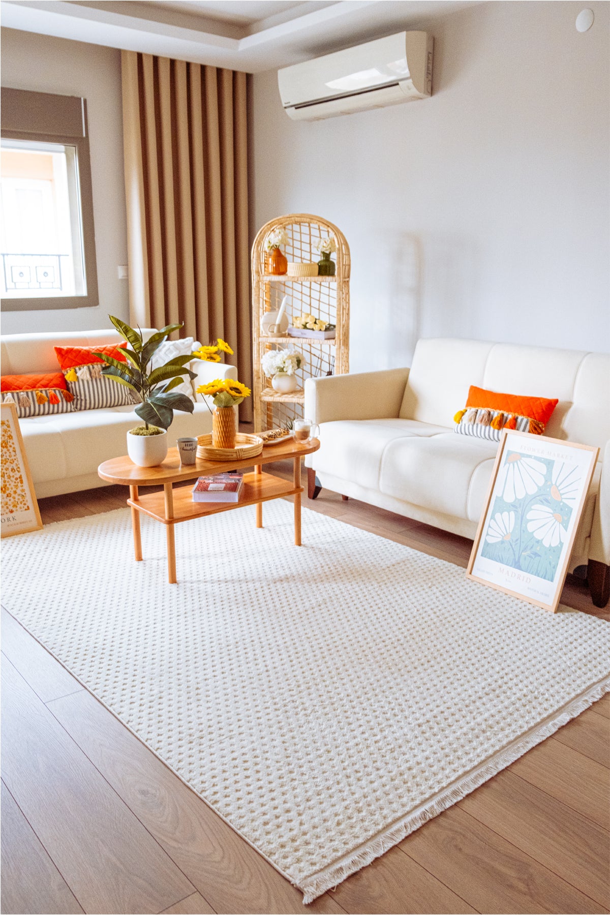 Pita PT01 Cream Plush Textured Scandinavian Living Room Machine Carpet