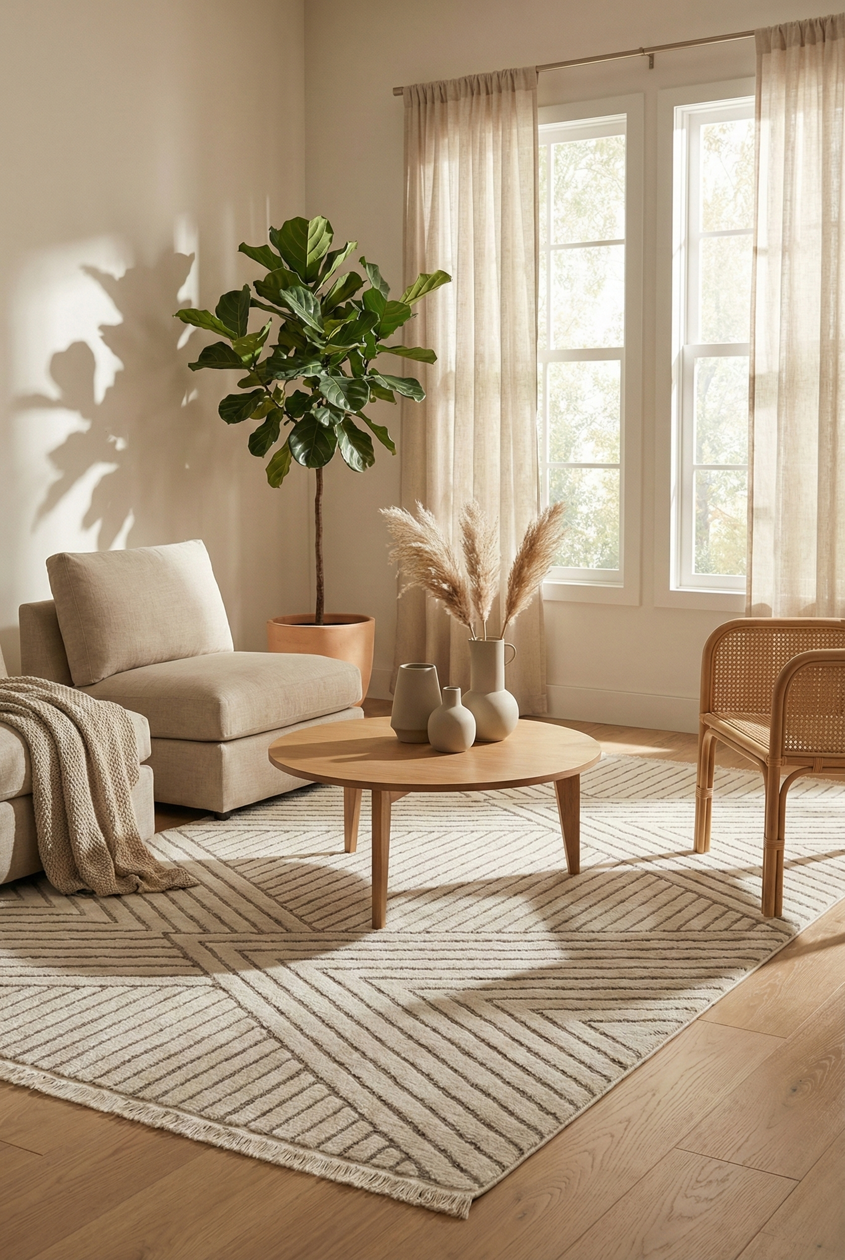 Sidney SD02 Cream Beige Pelüş Dokulu Salon Makine Halısı