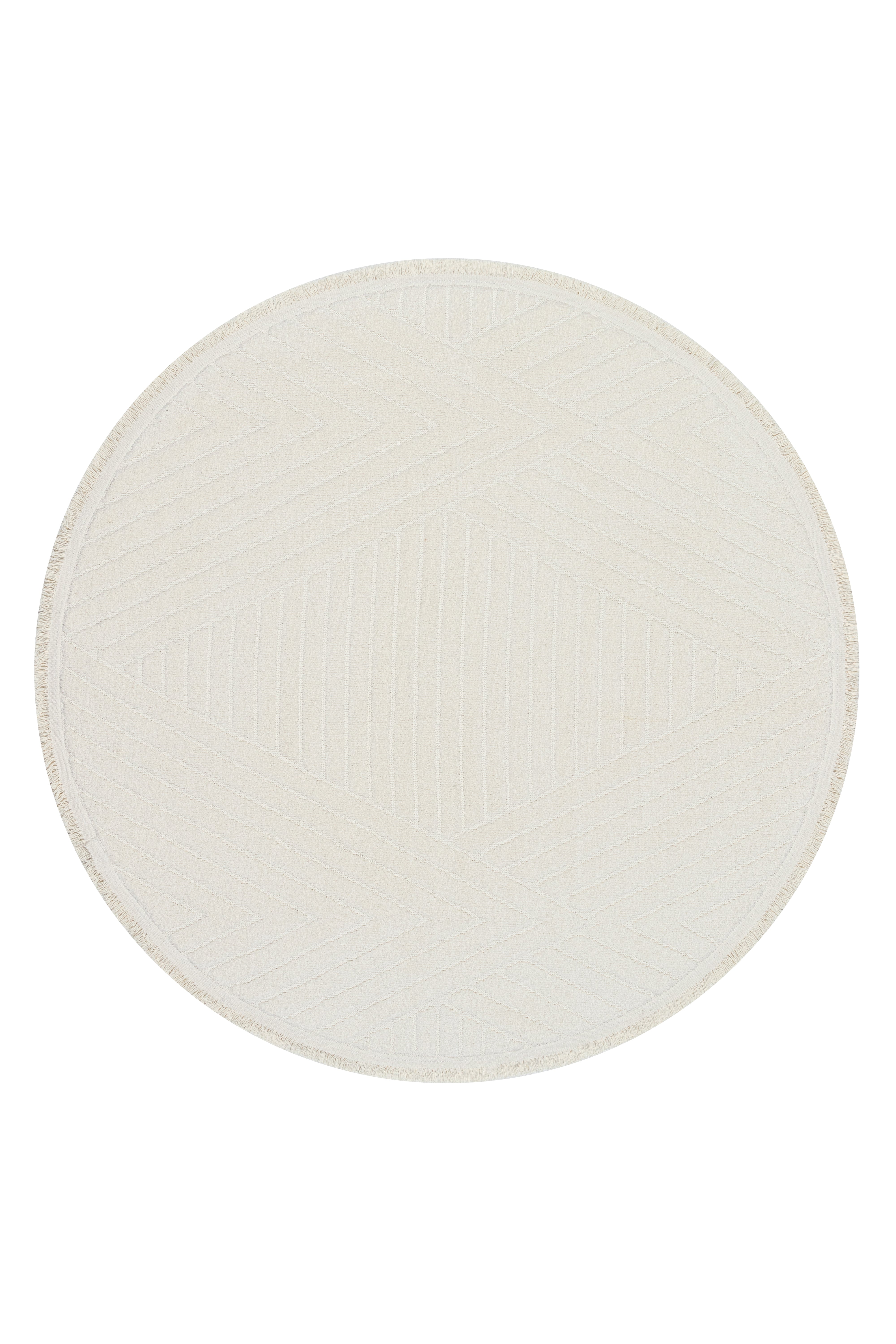 Sidney SDY01 Cream Yuvarlak Pelüş Dokulu Salon Makine Halısı