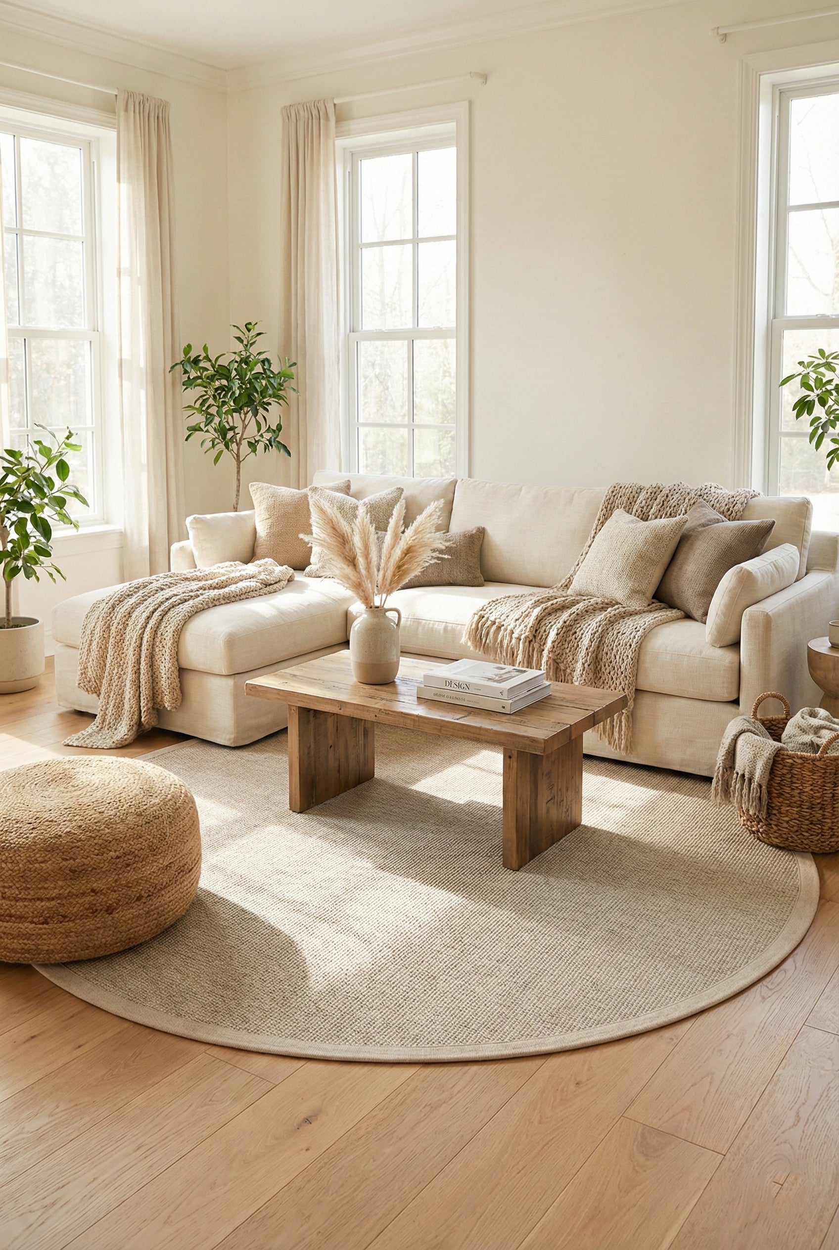 Jutte 07 M-104 Yuvarlak Doğal Jüt Sisal Halı