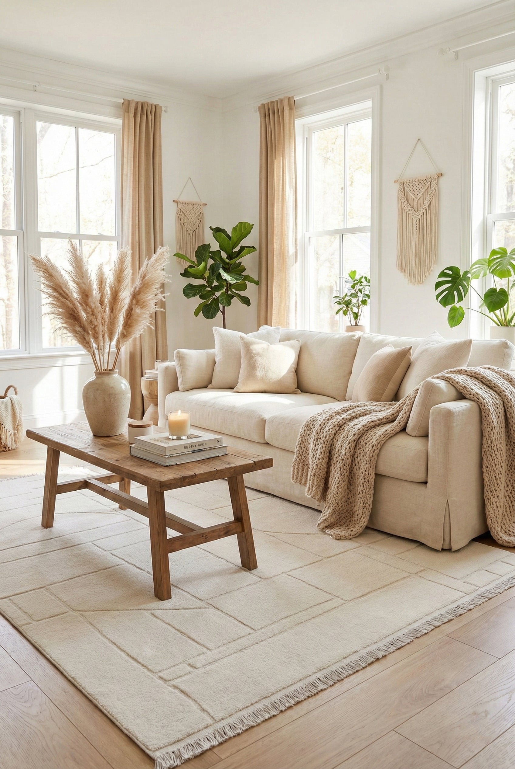 Luca LC01 Cream Peluş Dokulu Yumuşak Salon Halısı