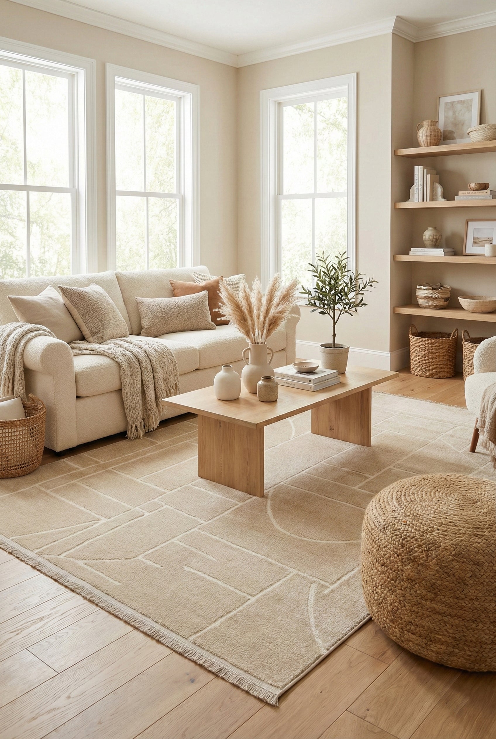 Luca LC03 Beige Peluş Dokulu Yumuşak Salon Halısı