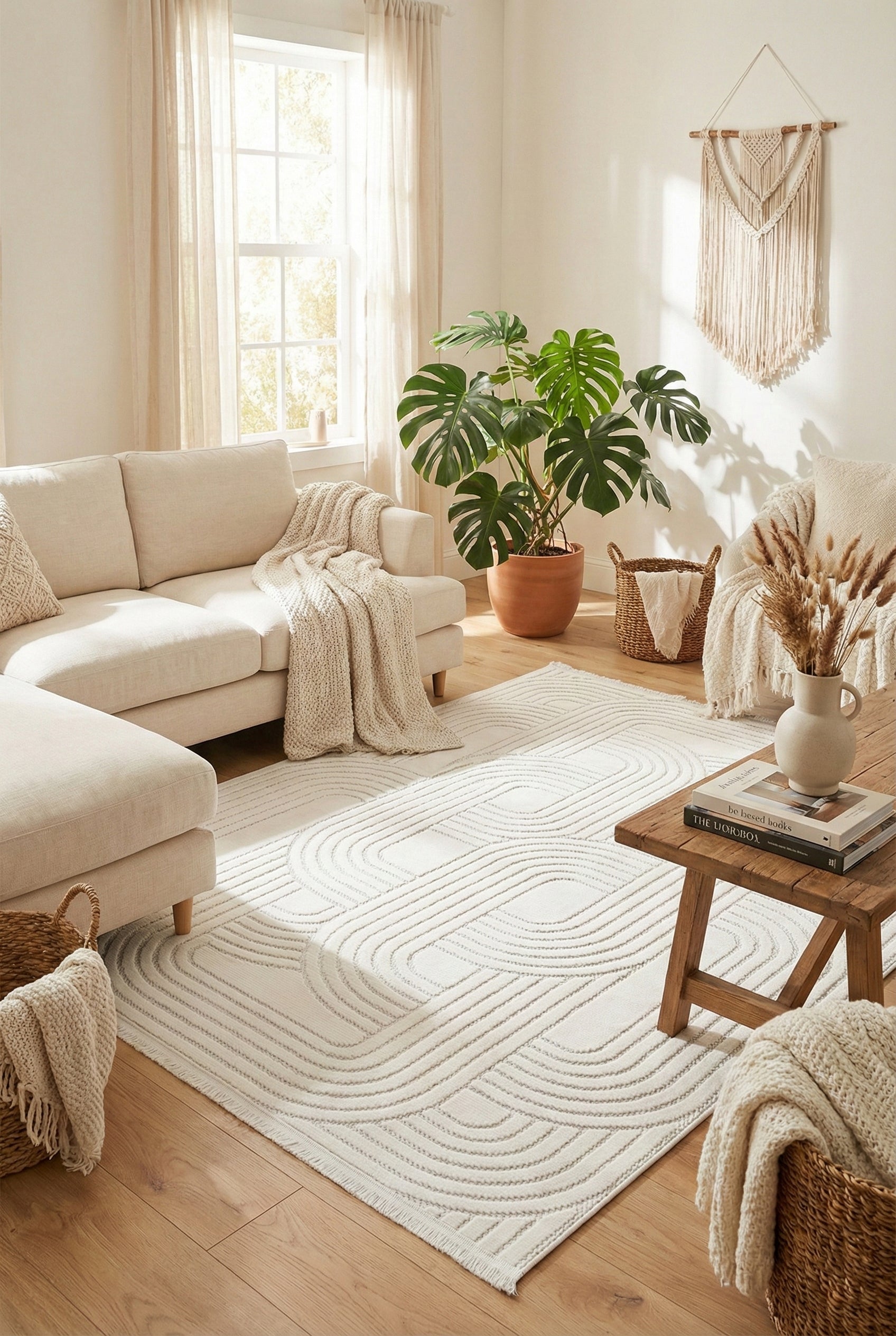 Luiz LZ01 Cream İskandinav Desenli Modern Salon Halısı