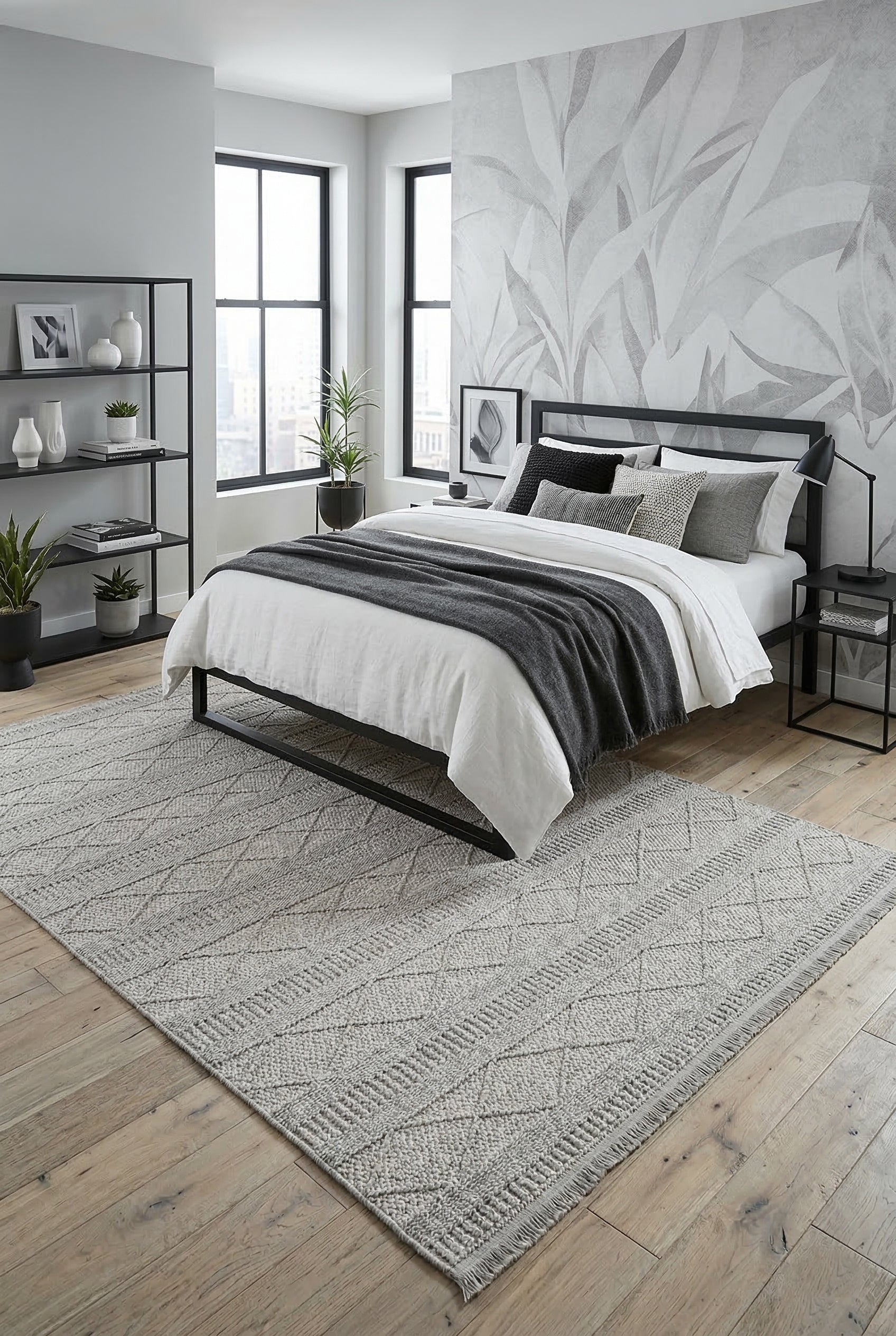 Marie MR01 Grey Makrome Dokumalı Makine Halısı