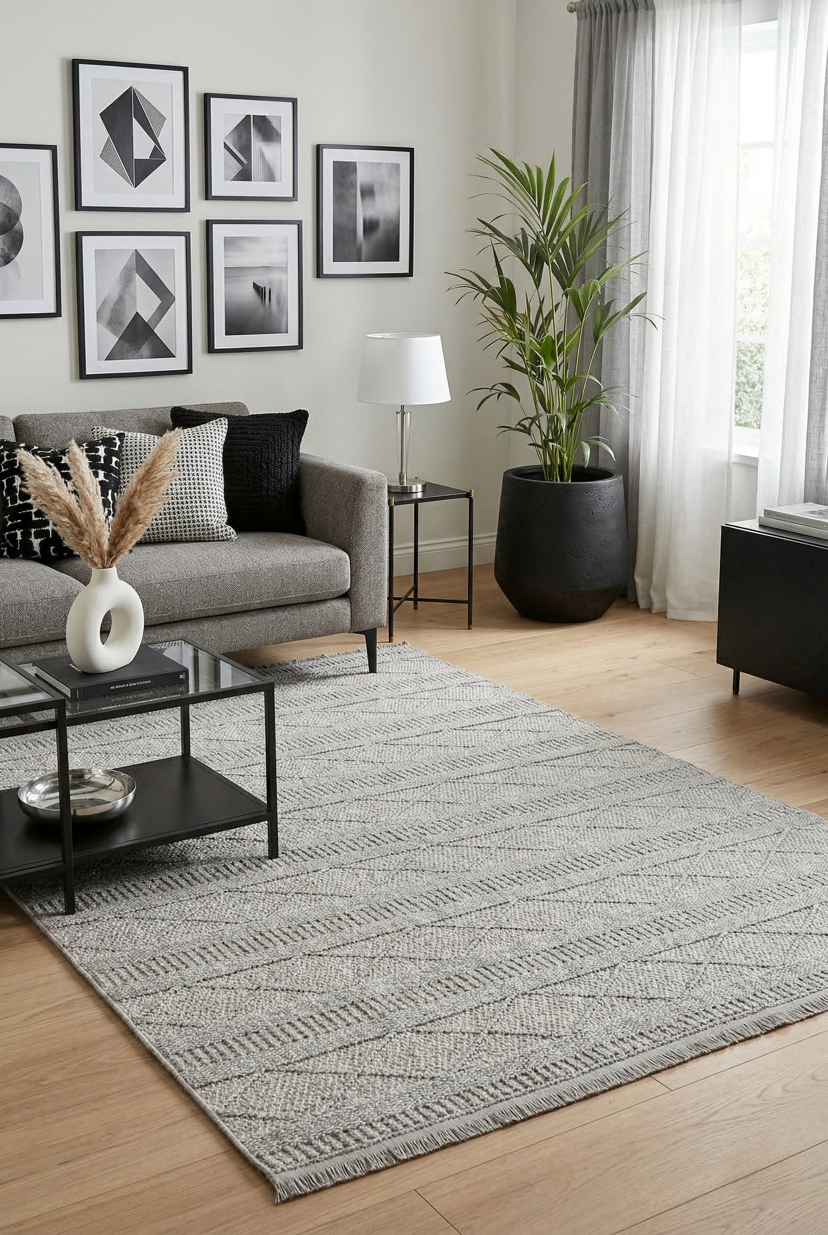 Marie MR01 Grey Makrome Dokumalı Makine Halısı