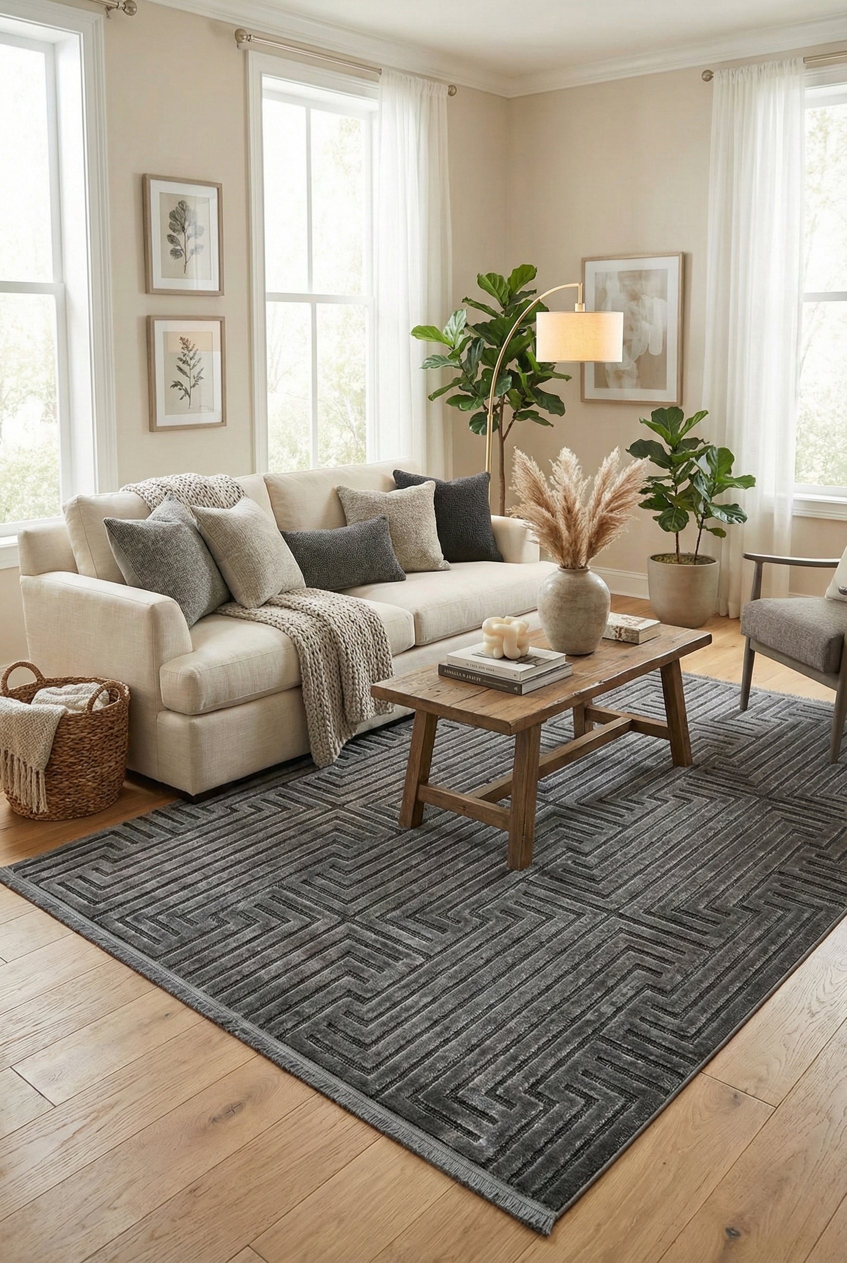 Pier PR02 Grey İskandinav Desenli Modern Salon Halısı