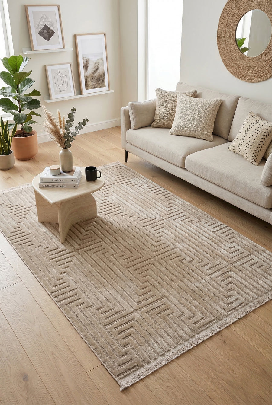 Pier PR03 Beige İskandinav Desenli Modern Salon Halısı