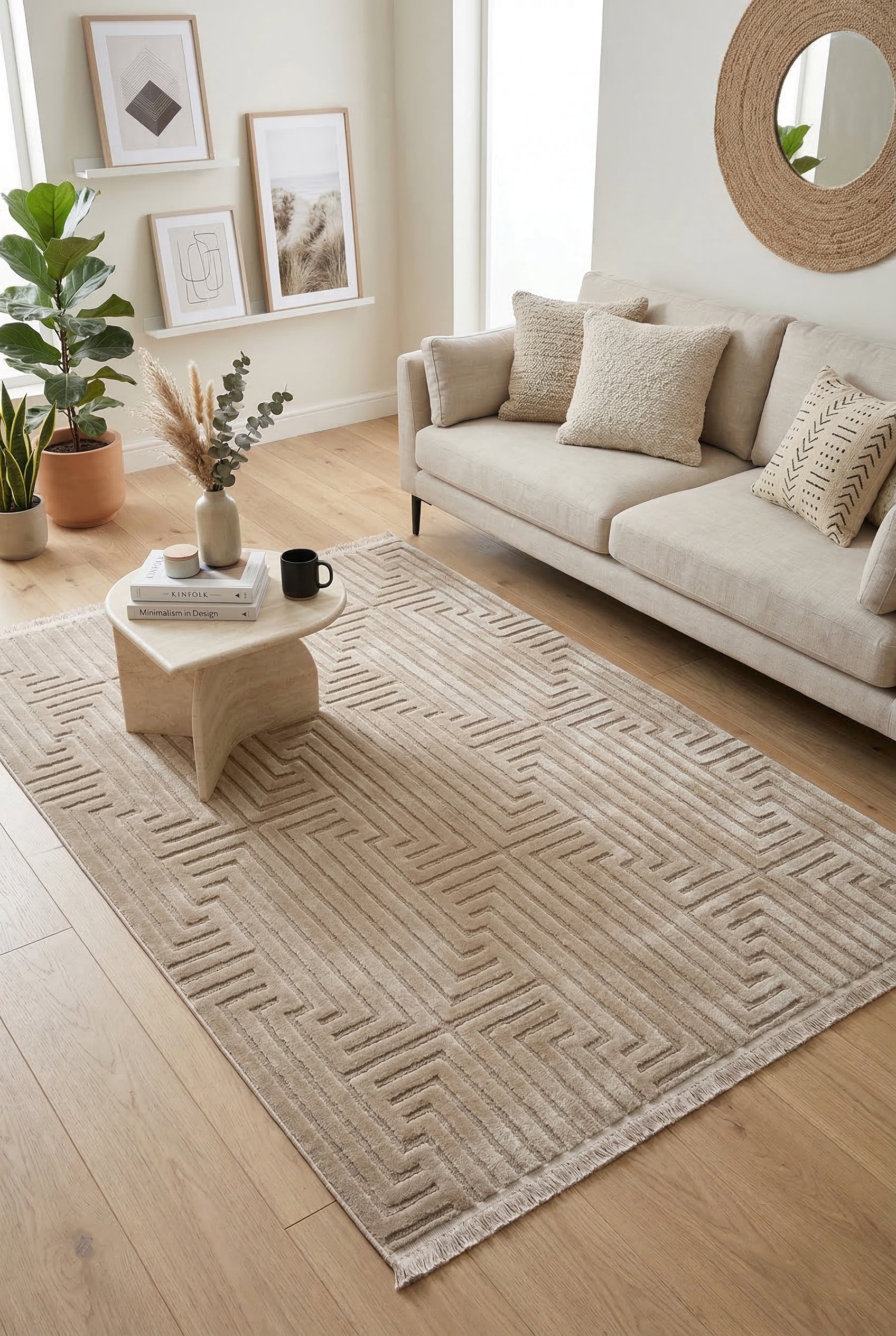 Pier PR03 Beige İskandinav Desenli Modern Salon Halısı