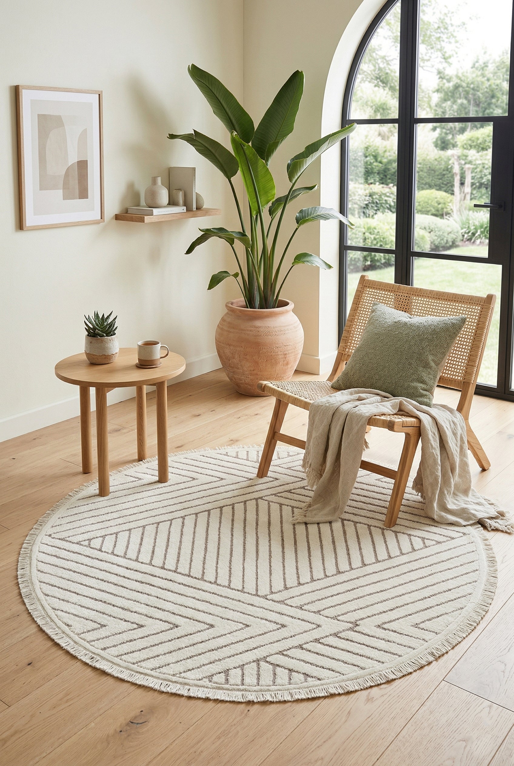 Sidney SDY02 Cream Beige Yuvarlak Pelüş Dokulu Salon Makine Halısı