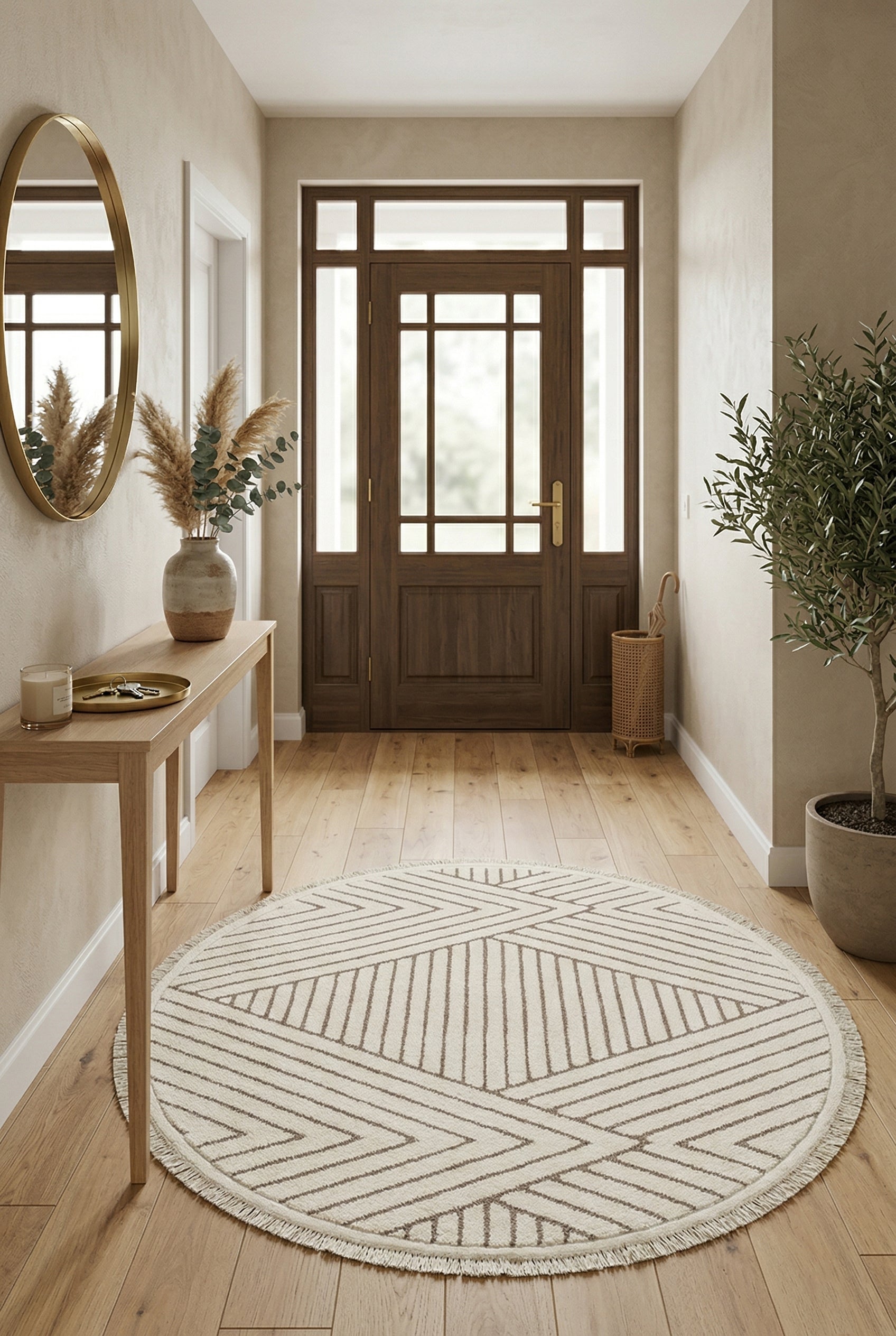 Sidney SDY02 Cream Beige Yuvarlak Pelüş Dokulu Salon Makine Halısı