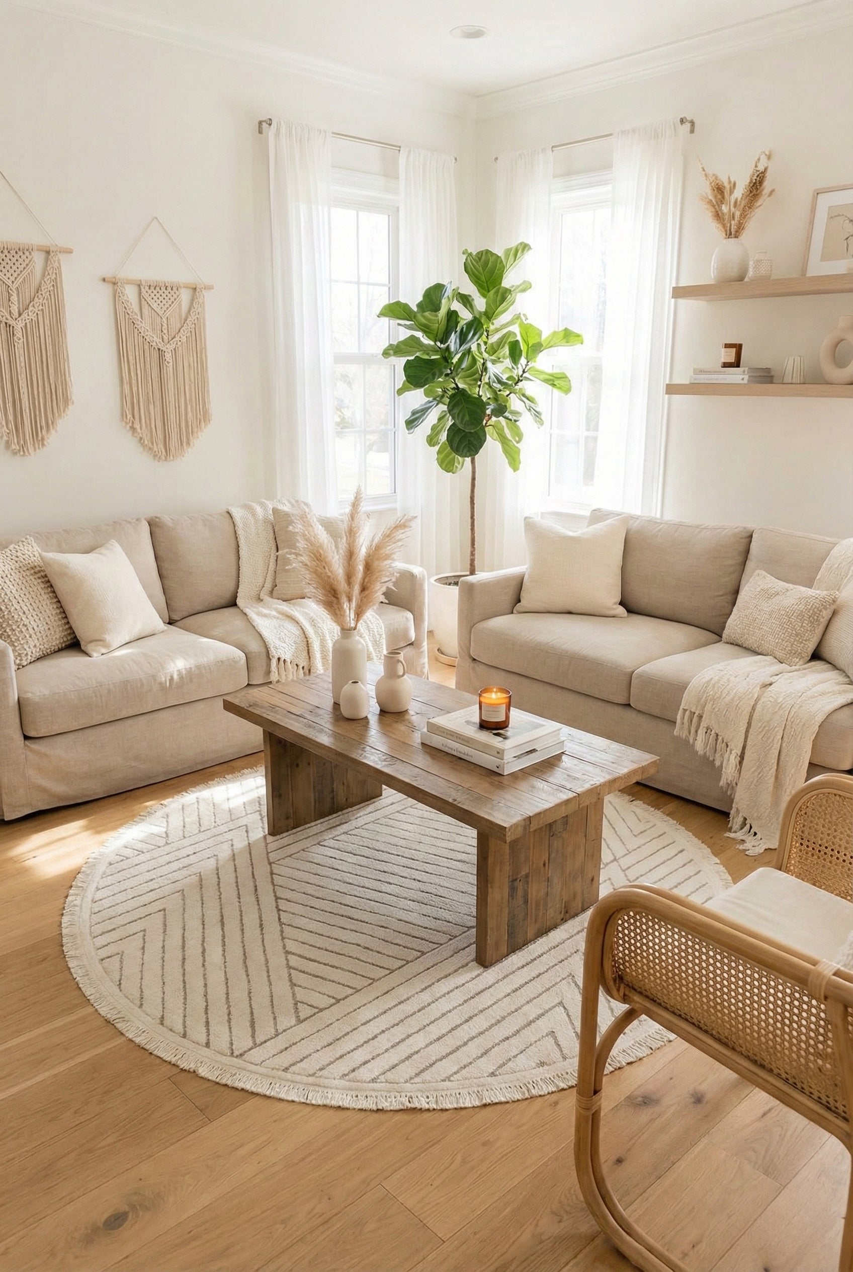 Sidney SDY02 Cream Beige Yuvarlak Pelüş Dokulu Salon Makine Halısı