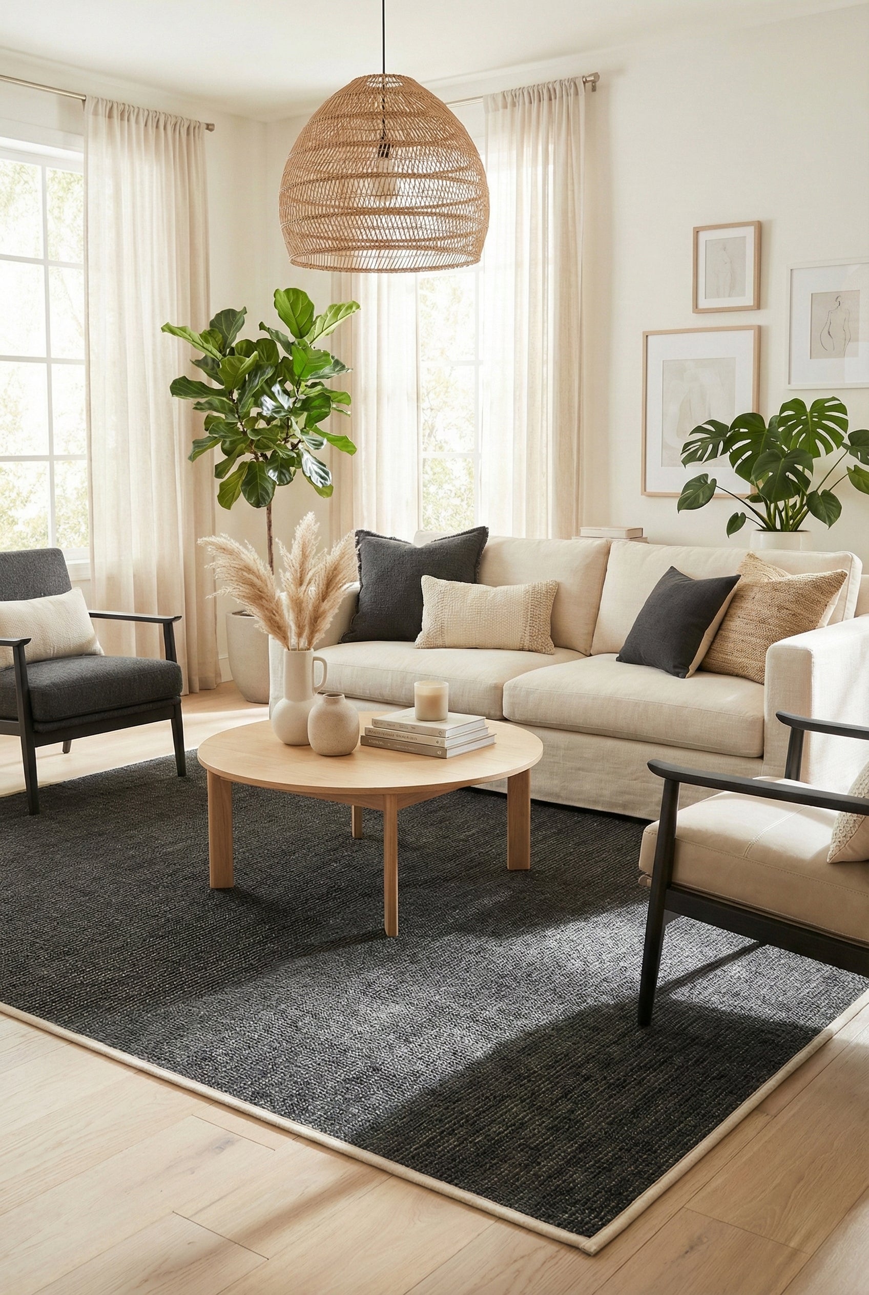 Suit SU04 Anthracite Biye 02 Beige Doğal Sisal Halı