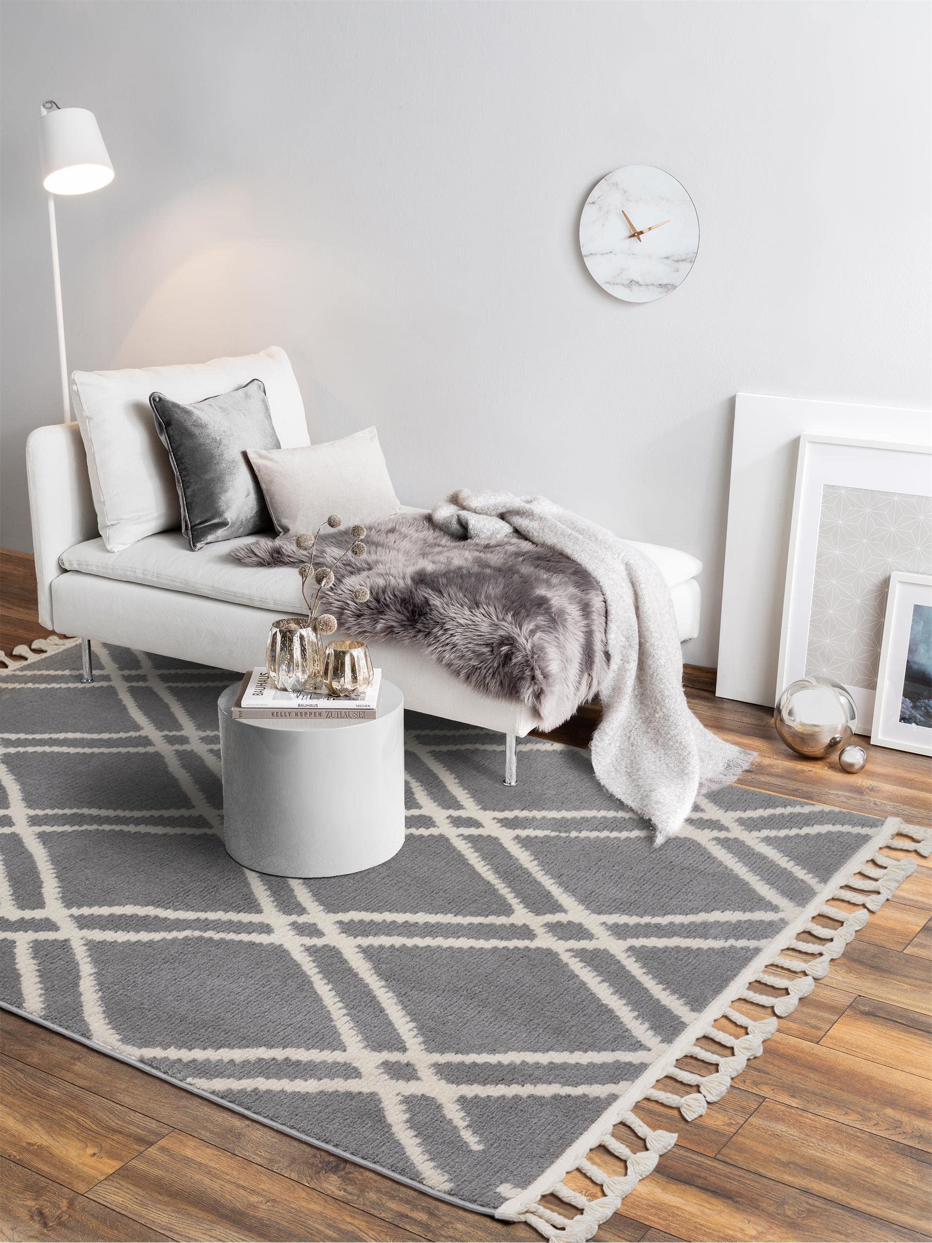 Cool CL 02 Grey Scandinavian Plush Textured Machine Rug