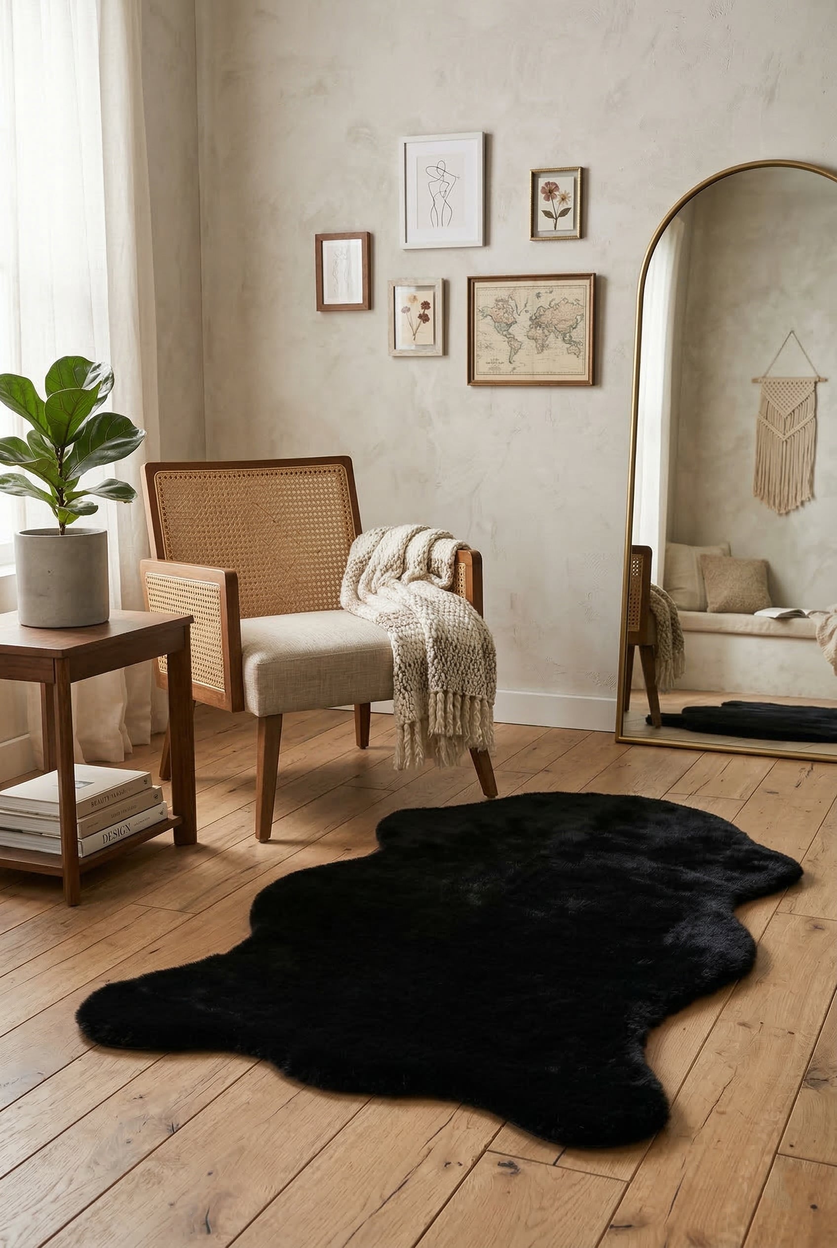 Bunny BN01 Black Tavşan Postu Yumuşak Pelüş Halı