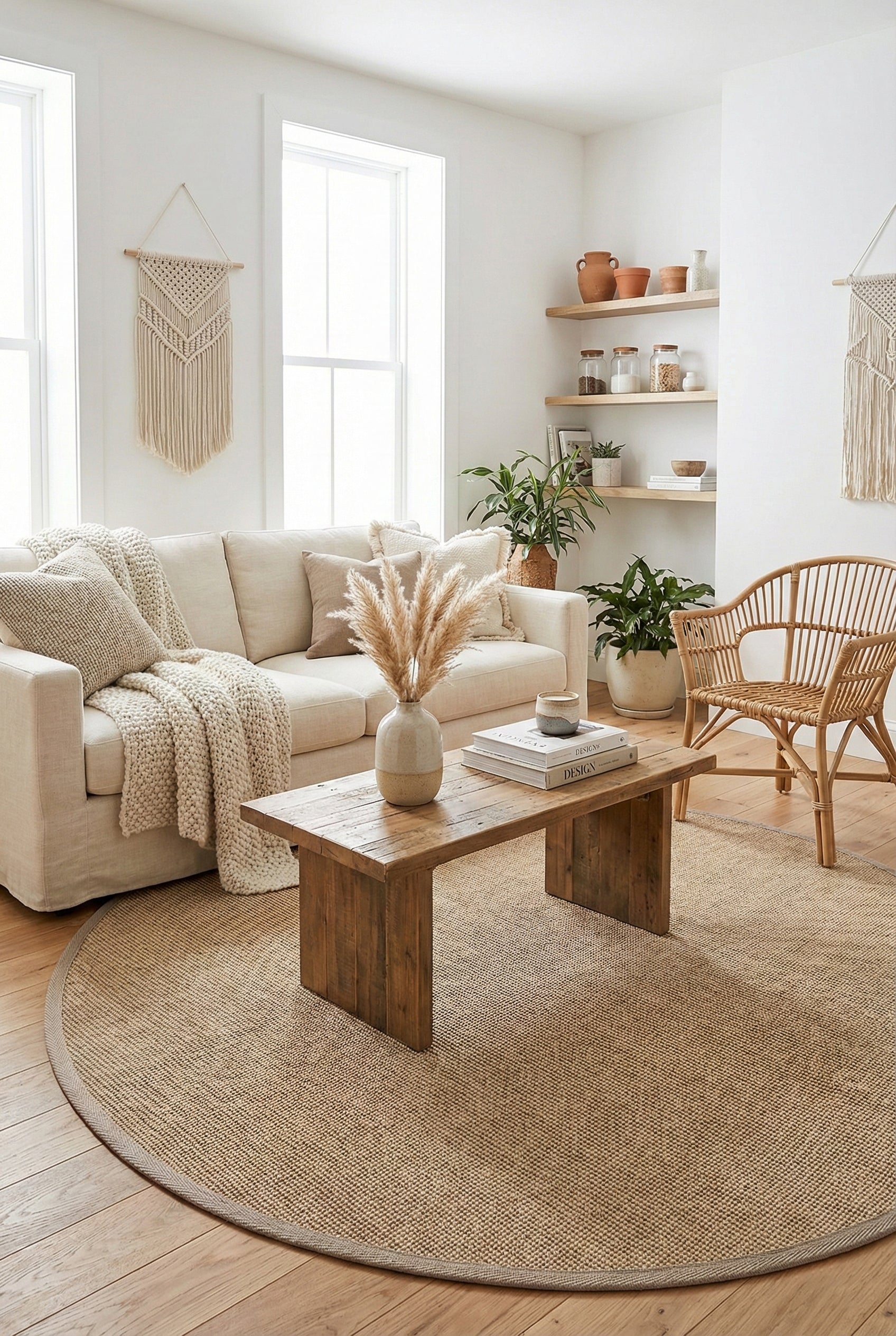 Jutte 01 M-201 Yuvarlak Doğal Jüt Sisal Halı