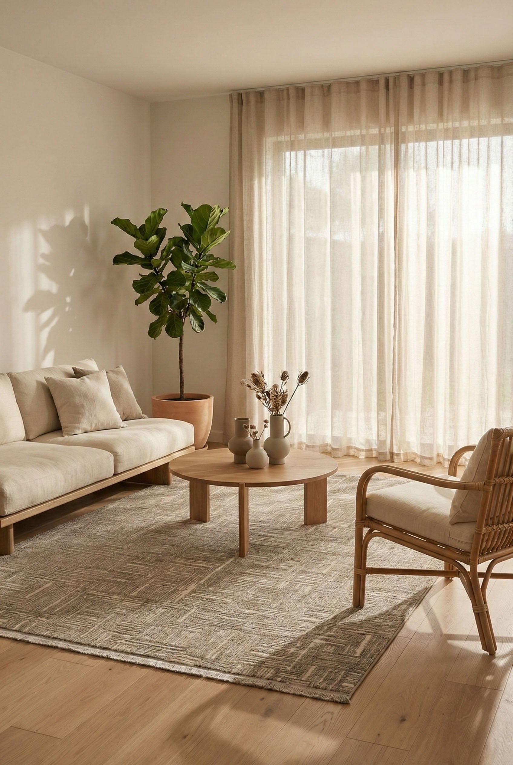 Line LN03 Beige Modern Çizgili Bohem Salon Halısı