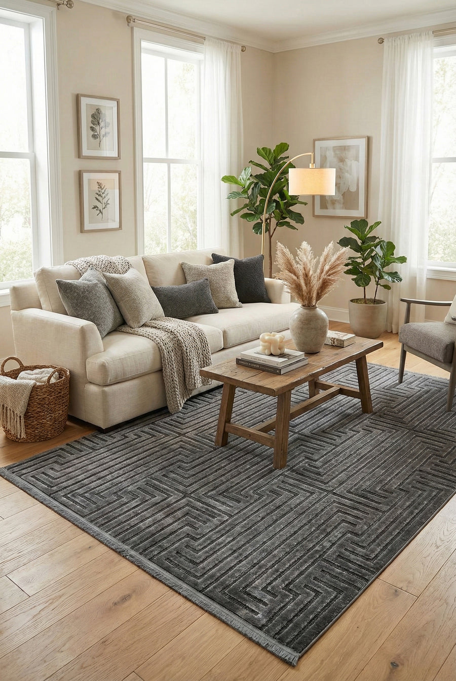 Pier PR02 Grey İskandinav Desenli Modern Salon Halısı