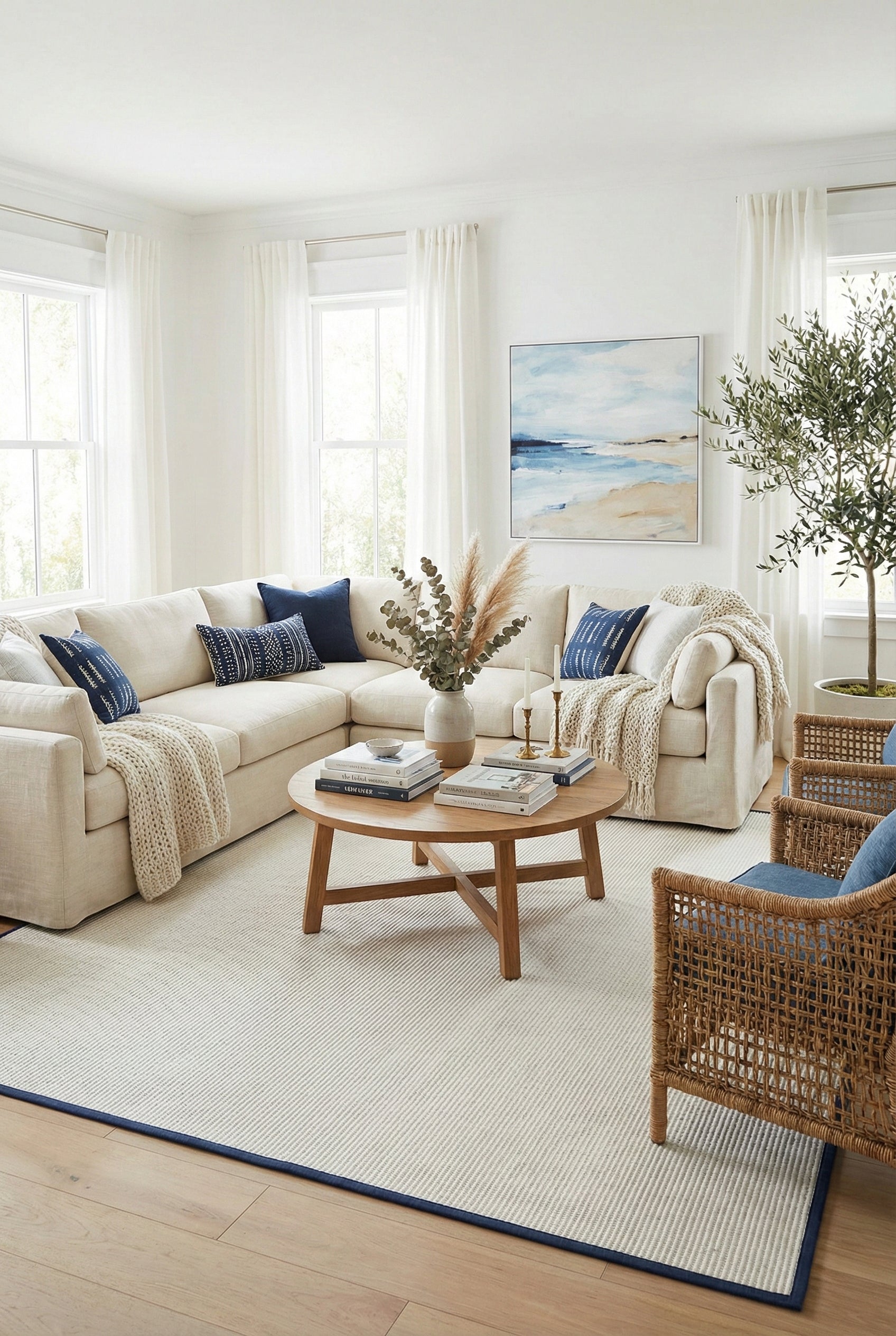 Suit SU01 Cream Biye 09 Navy Doğal Sisal Halı