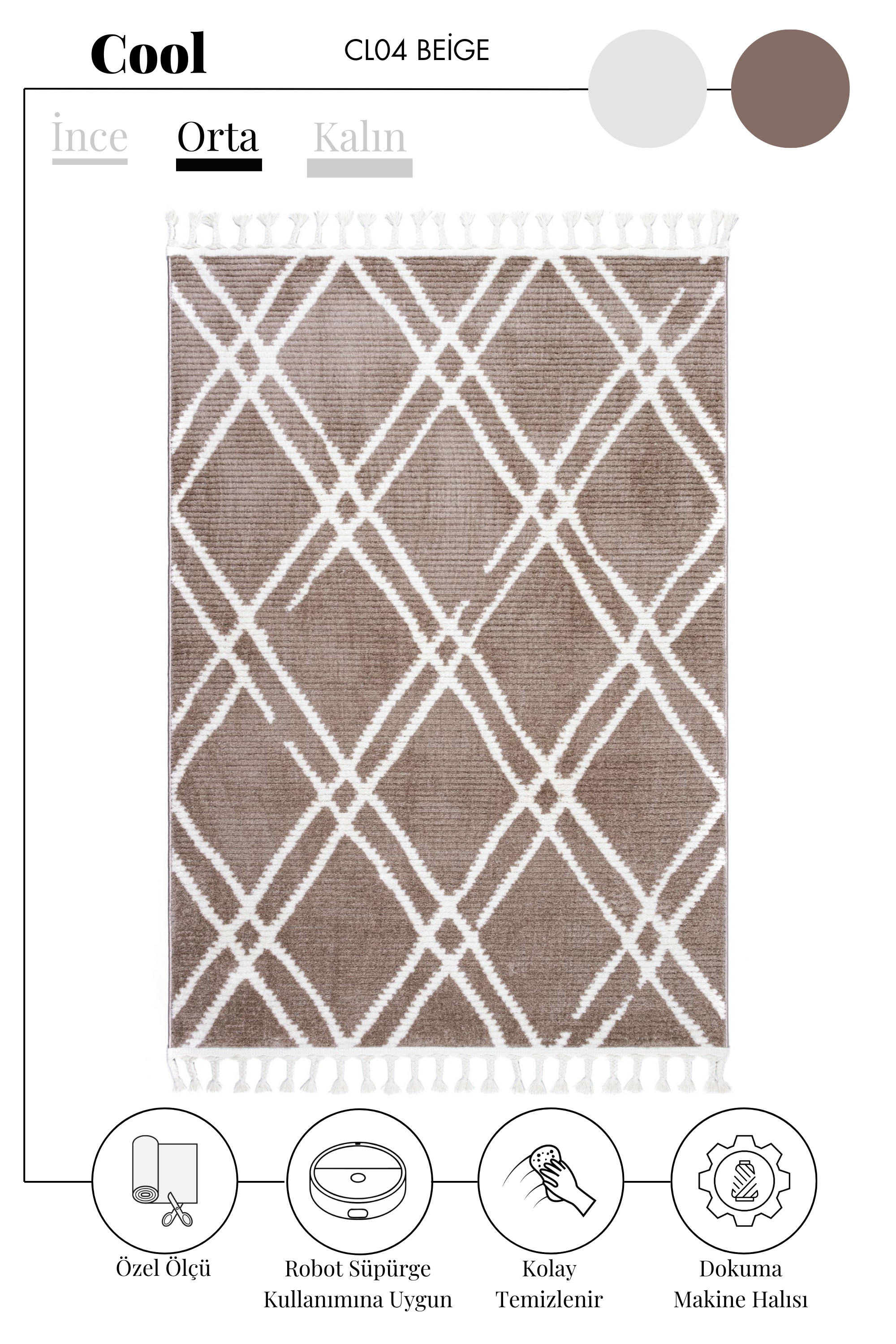 Cool CL 04 Beige İskandinav Peluş Dokulu Makine Halısı