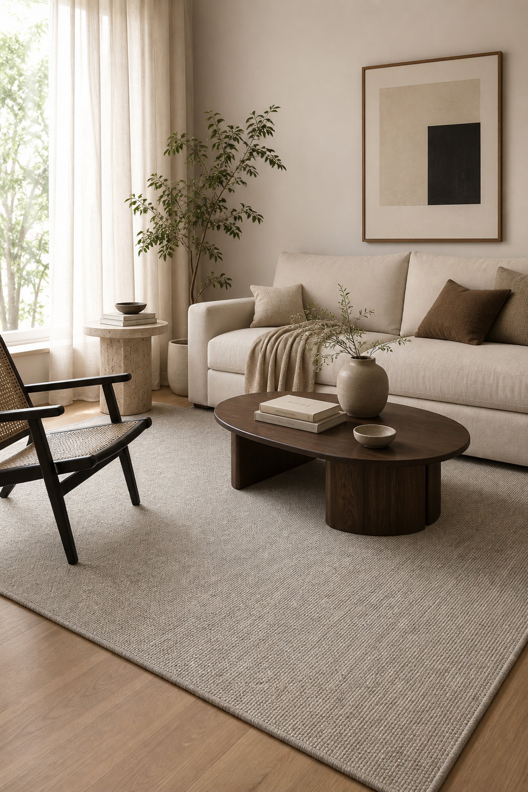Mania MN02 Grey doğal sisal halı salon lifestyle ürün görseli